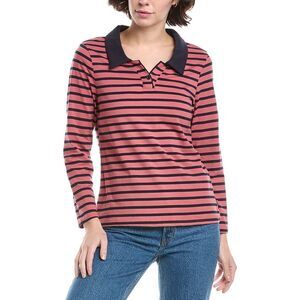 Lyra & Co Womens  Stripe Polo Shirt, Red